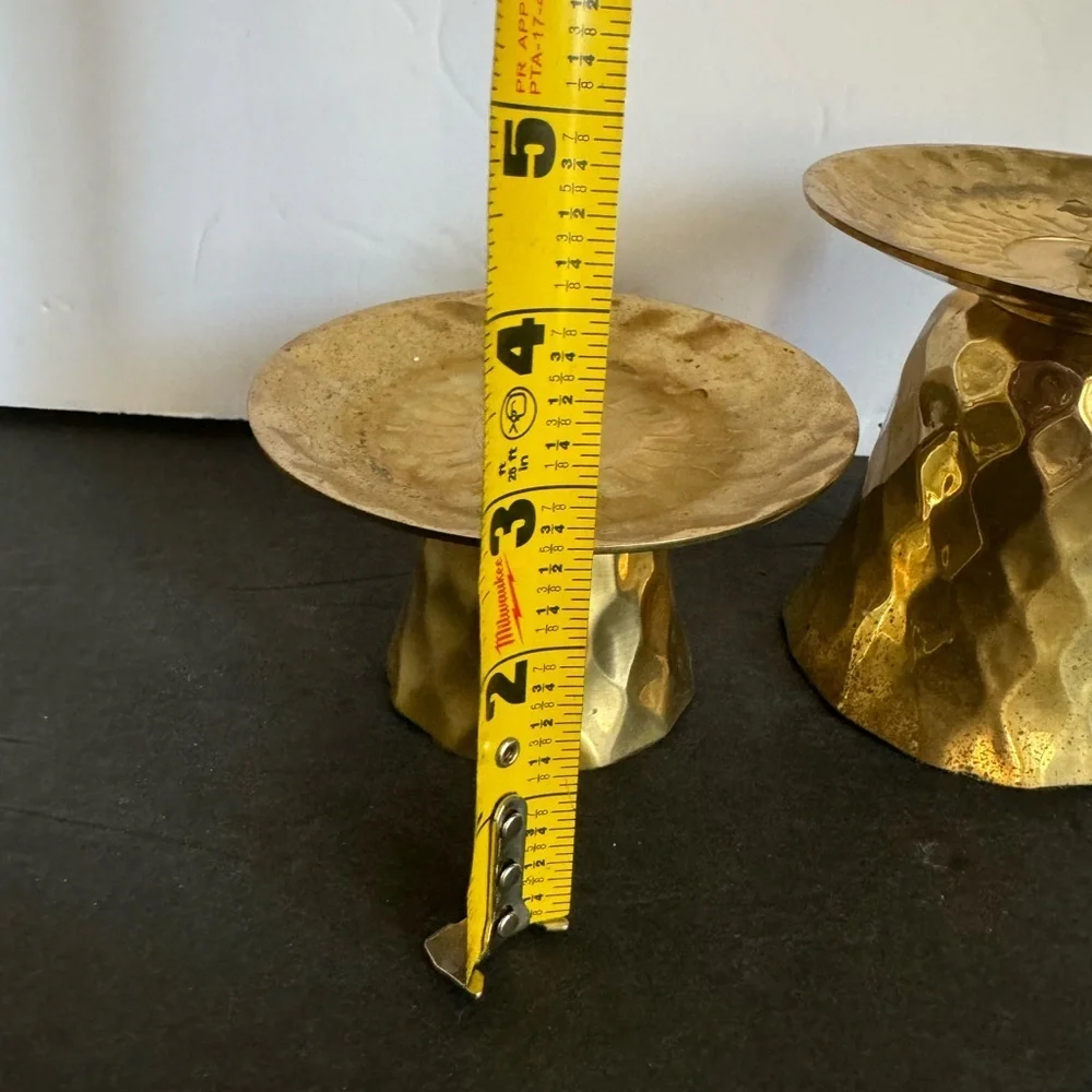 Vintage Brass Hammered Candle Sticks, pair